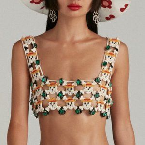 GCDS - One Piece Crochet Straw Hat Crop Top - One Size - NWT